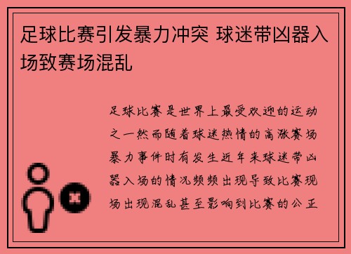 足球比赛引发暴力冲突 球迷带凶器入场致赛场混乱