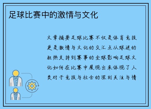 足球比赛中的激情与文化