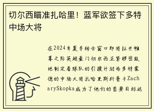 切尔西瞄准扎哈里！蓝军欲签下多特中场大将