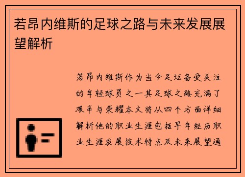 若昂内维斯的足球之路与未来发展展望解析