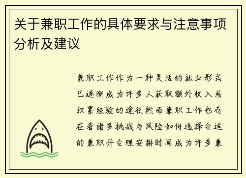 关于兼职工作的具体要求与注意事项分析及建议