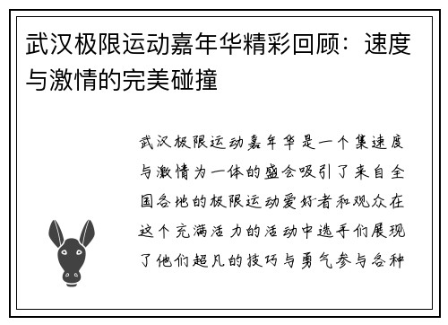 武汉极限运动嘉年华精彩回顾：速度与激情的完美碰撞