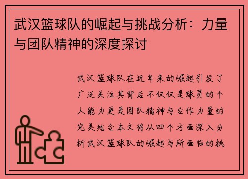 武汉篮球队的崛起与挑战分析：力量与团队精神的深度探讨